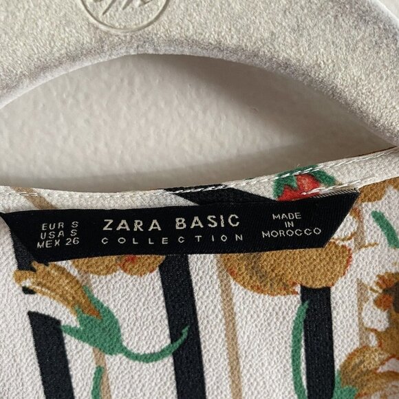 Zara Basic Collection Women S Striped Floral Kimono Sleeves Peplum Wrap Blouse - Picture 8 of 9